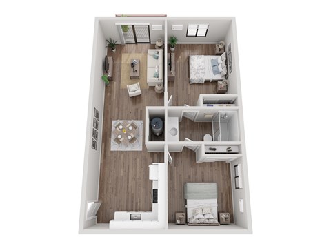 Floor plan for 2 beds, 1 bath, 850 sqft